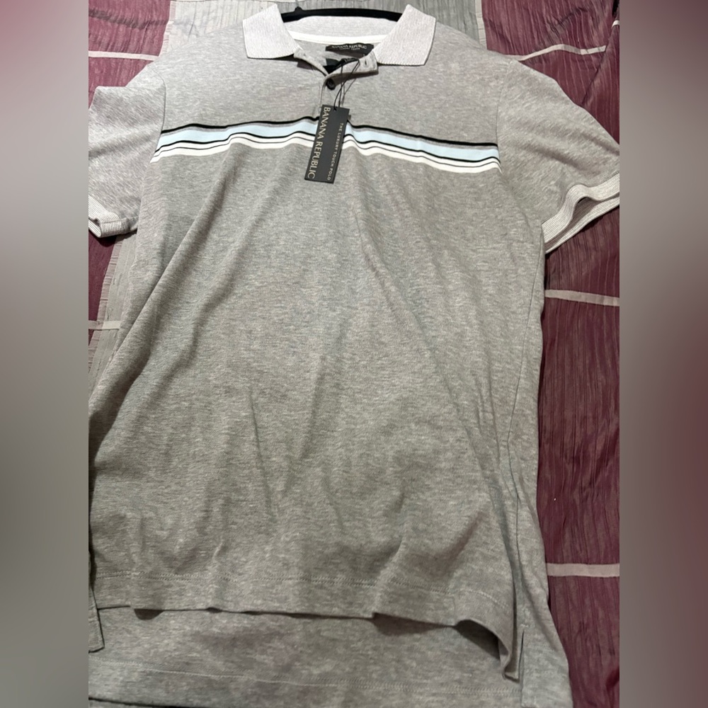 NWT Banana Republic Gray Polo Shirt with Stripes. Bundle 2 for $30.